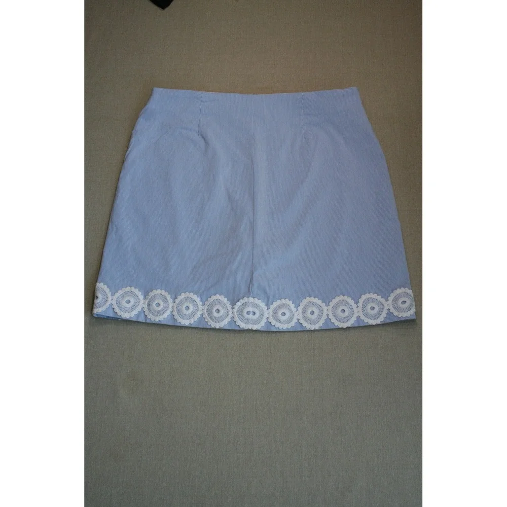 Crown & Ivy Womens Blue White Seersucker Crochet Lace Trim Mini Skirt Size 8